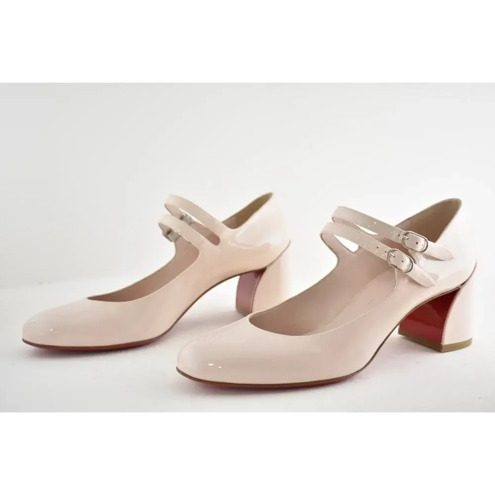 Christian Louboutin Miss Jane 55 Leche Patent Mary Jane Block Heel Pump 39.5